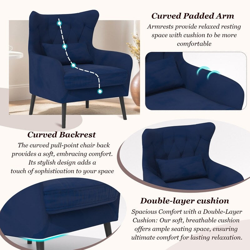 Velvet Tuft Thick Cushion Metal Legs Loveseat Two Accent Chairs