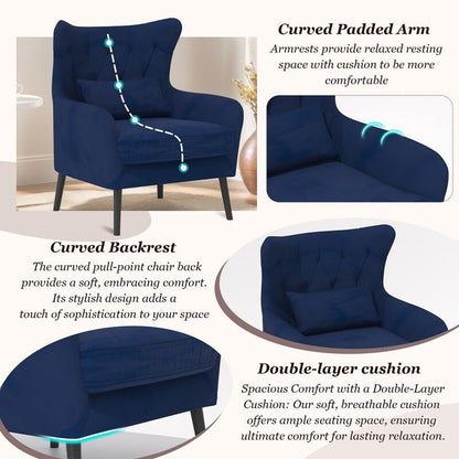 Velvet Tuft Thick Cushion Metal Legs Loveseat Two Accent Chairs