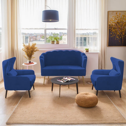 Velvet Tuft Thick Cushion Metal Legs Loveseat Two Accent Chairs