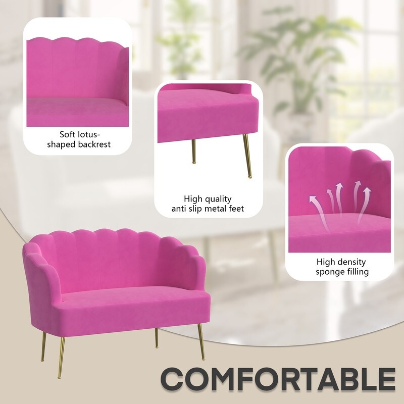 Velvet Tuft Thick Cushion Metal Legs Loveseat Two Accent Chairs
