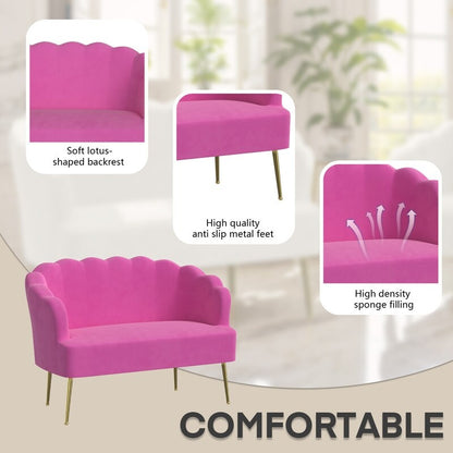 Velvet Tuft Thick Cushion Metal Legs Loveseat Two Accent Chairs
