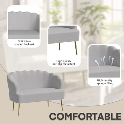 Velvet Tuft Thick Cushion Metal Legs Loveseat Two Accent Chairs