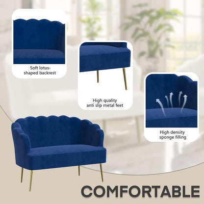Velvet Tuft Thick Cushion Metal Legs Loveseat Two Accent Chairs