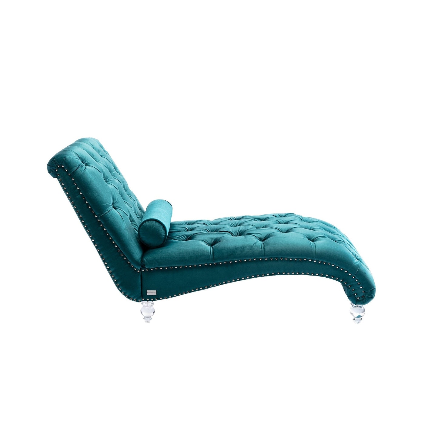 Velvet Tufted Chaise Lounge Chair Ergonomic S Shape Recliner with Pillow, Nailhead Trim and Acrylic Legs for Indoor Use