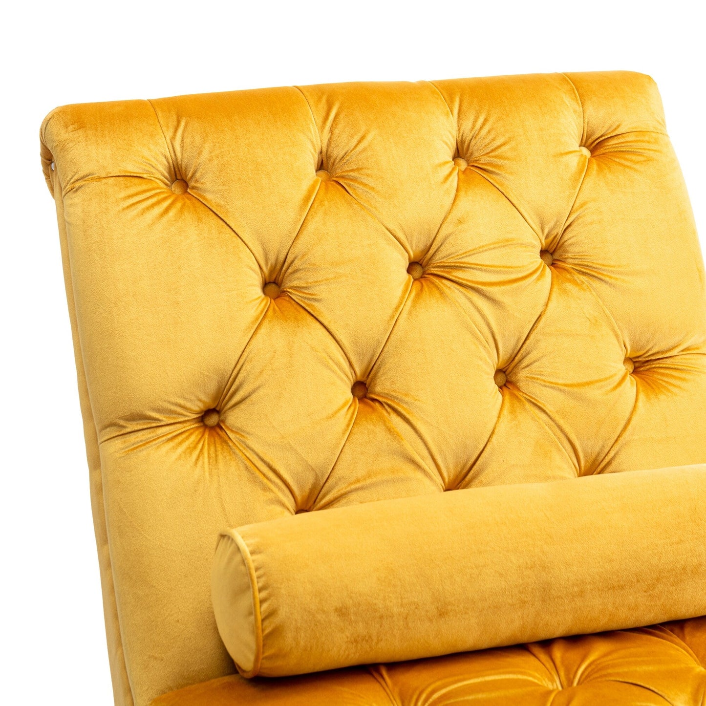 Velvet Tufted Chaise Lounge Chair Ergonomic S Shape Recliner with Pillow, Nailhead Trim and Acrylic Legs for Indoor Use