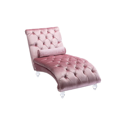 Velvet Tufted Chaise Lounge Chair Ergonomic S Shape Recliner with Pillow, Nailhead Trim and Acrylic Legs for Indoor Use