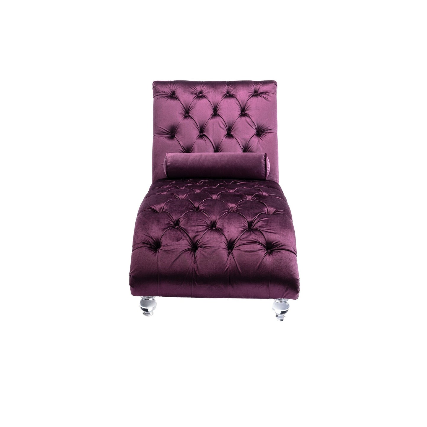 Velvet Tufted Chaise Lounge Chair Ergonomic S Shape Recliner with Pillow, Nailhead Trim and Acrylic Legs for Indoor Use