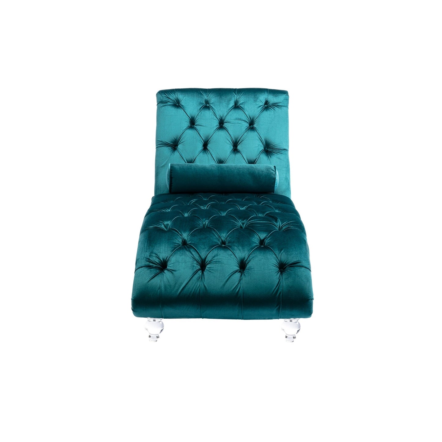 Velvet Tufted Chaise Lounge Chair Ergonomic S Shape Recliner with Pillow, Nailhead Trim and Acrylic Legs for Indoor Use