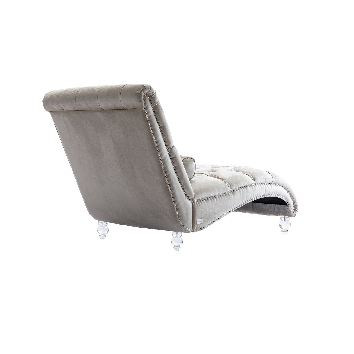 Velvet Tufted Chaise Lounge Chair Ergonomic S Shape Recliner with Pillow, Nailhead Trim and Acrylic Legs for Indoor Use