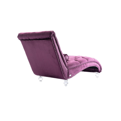Velvet Tufted Chaise Lounge Chair Ergonomic S Shape Recliner with Pillow, Nailhead Trim and Acrylic Legs for Indoor Use