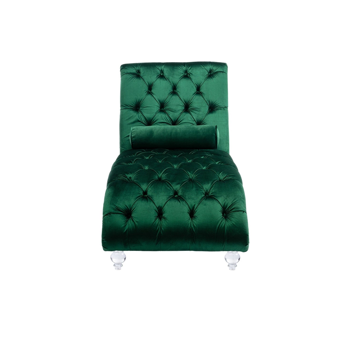Velvet Tufted Chaise Lounge Chair Ergonomic S Shape Recliner with Pillow, Nailhead Trim and Acrylic Legs for Indoor Use