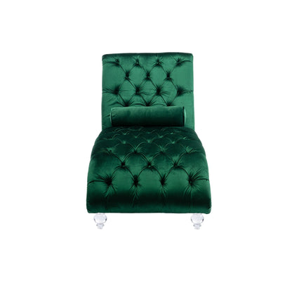 Velvet Tufted Chaise Lounge Chair Ergonomic S Shape Recliner with Pillow, Nailhead Trim and Acrylic Legs for Indoor Use