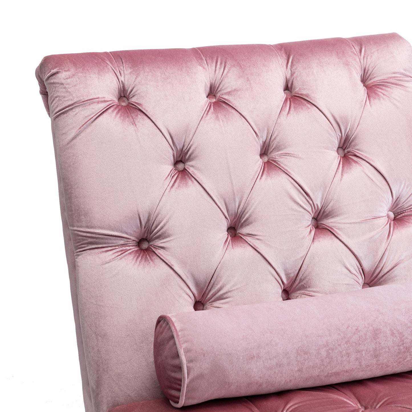 Velvet Tufted Chaise Lounge Chair Ergonomic S Shape Recliner with Pillow, Nailhead Trim and Acrylic Legs for Indoor Use