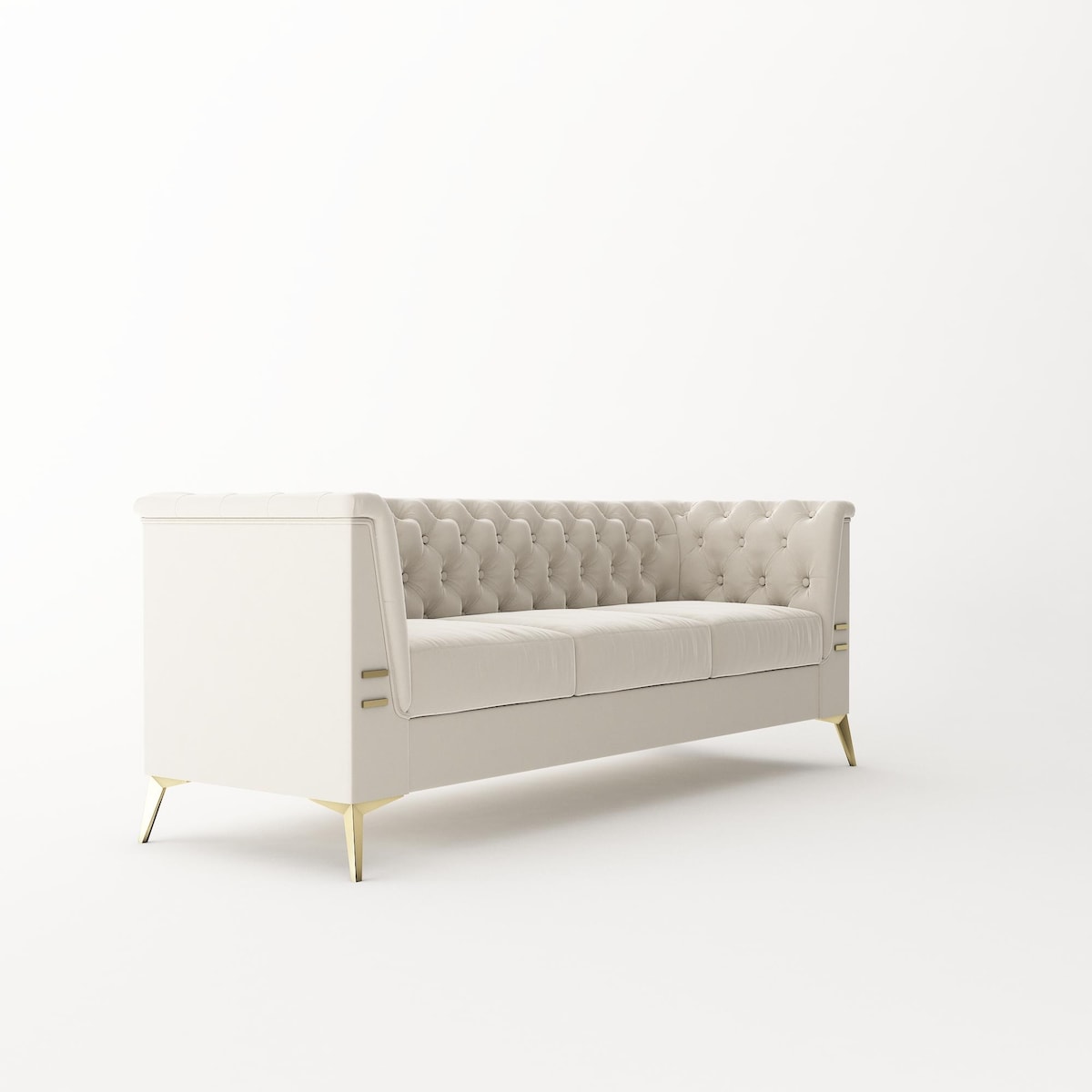 Velvet Upholstered 3-Seater Sofa Modern Living Room Couch Sofa with Deep Button Tufting Sofa and Metal Legs, Square Arms