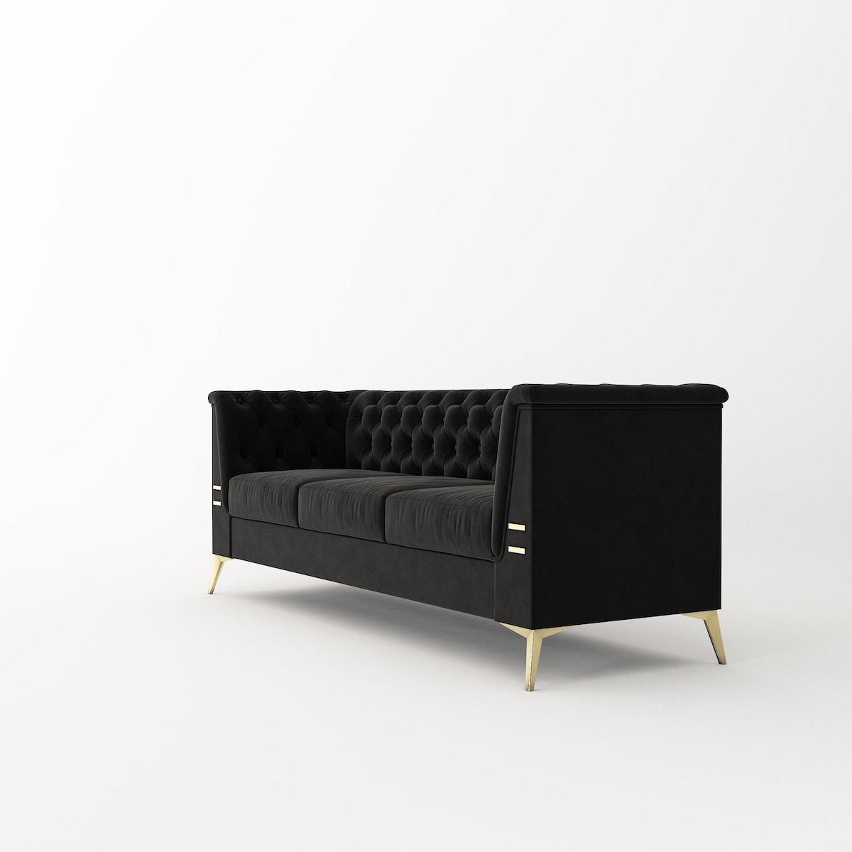 Velvet Upholstered 3-Seater Sofa Modern Living Room Couch Sofa with Deep Button Tufting Sofa and Metal Legs, Square Arms