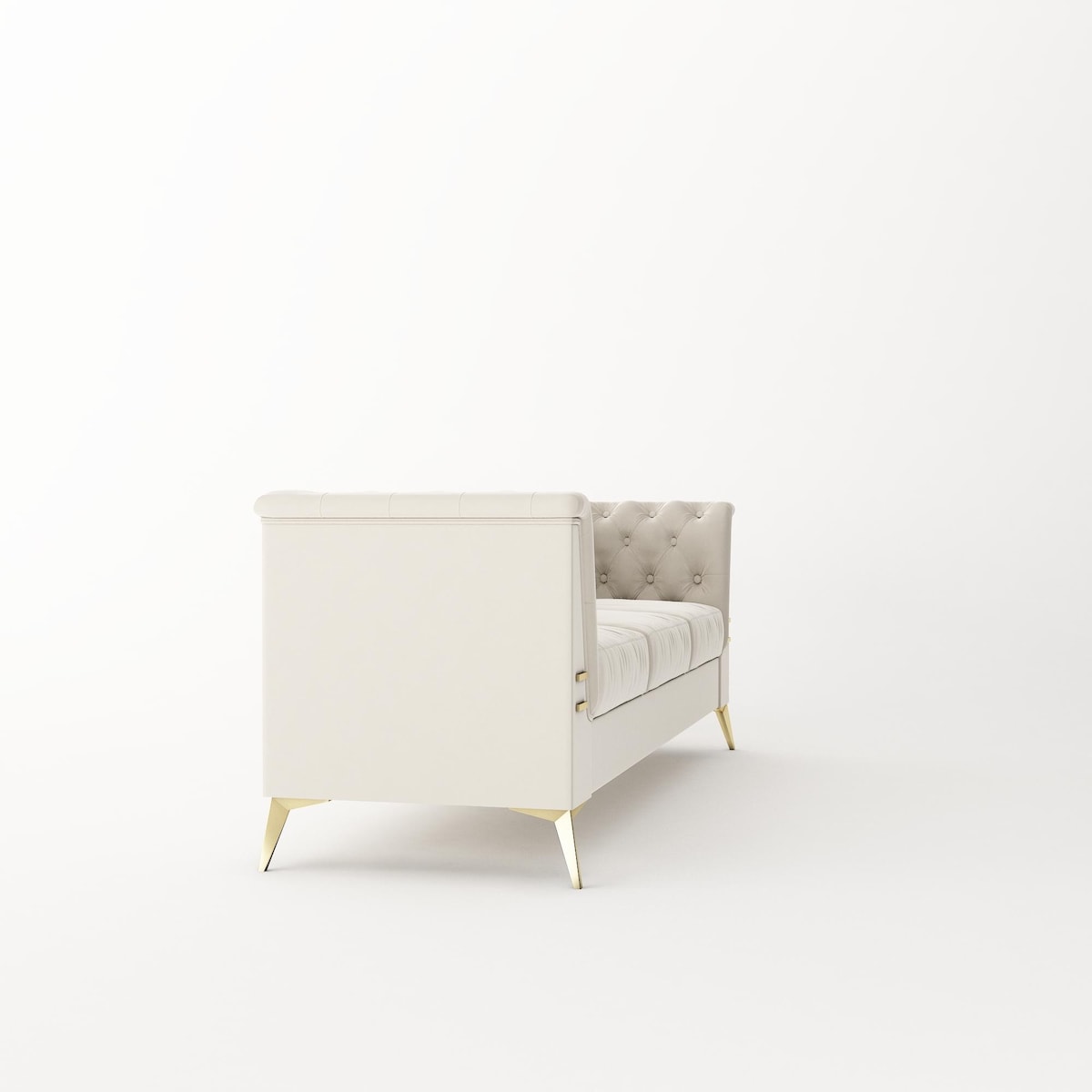 Velvet Upholstered 3-Seater Sofa Modern Living Room Couch Sofa with Deep Button Tufting Sofa and Metal Legs, Square Arms