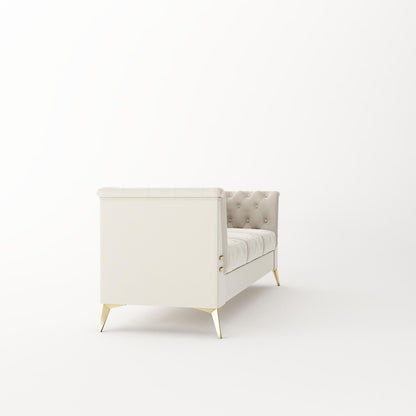 Velvet Upholstered 3-Seater Sofa Modern Living Room Couch Sofa with Deep Button Tufting Sofa and Metal Legs, Square Arms