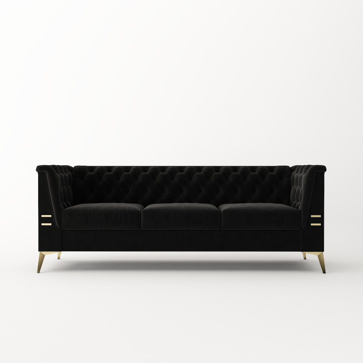Velvet Upholstered 3-Seater Sofa Modern Living Room Couch Sofa with Deep Button Tufting Sofa and Metal Legs, Square Arms
