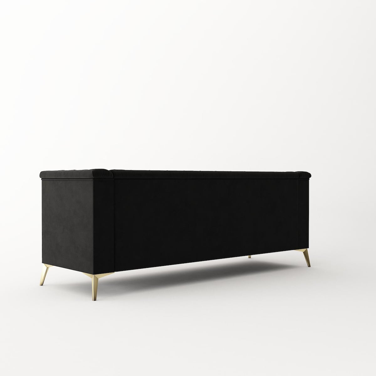 Velvet Upholstered 3-Seater Sofa Modern Living Room Couch Sofa with Deep Button Tufting Sofa and Metal Legs, Square Arms