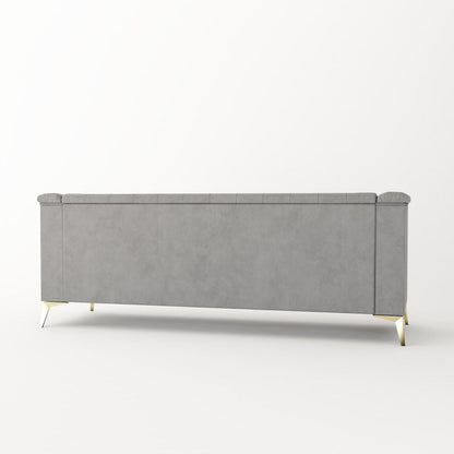 Velvet Upholstered 3-Seater Sofa Modern Living Room Couch Sofa with Deep Button Tufting Sofa and Metal Legs, Square Arms