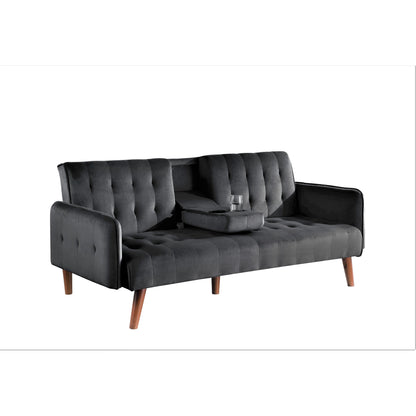 Velvet Upholstered Convertible Folding Futon Sofa Bed Sleeper Couch with 2 Cup Holders for Compact Living Room