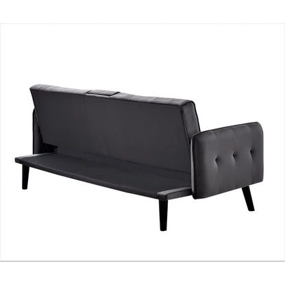 Velvet Upholstered Convertible Folding Futon Sofa Bed Sleeper Couch with 2 Cup Holders for Compact Living Room