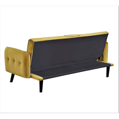 Velvet Upholstered Convertible Folding Futon Sofa Bed Sleeper Couch with 2 Cup Holders for Compact Living Room