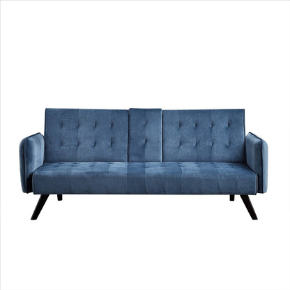 Velvet Upholstered Convertible Folding Futon Sofa Bed Sleeper Couch with 2 Cup Holders for Compact Living Room
