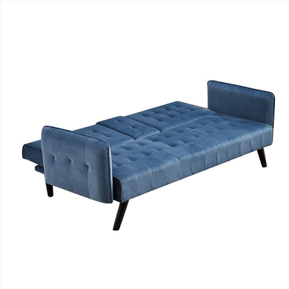 Velvet Upholstered Convertible Folding Futon Sofa Bed Sleeper Couch with 2 Cup Holders for Compact Living Room