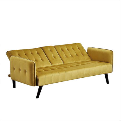 Velvet Upholstered Convertible Folding Futon Sofa Bed Sleeper Couch with 2 Cup Holders for Compact Living Room