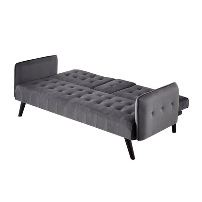 Velvet Upholstered Convertible Folding Futon Sofa Bed Sleeper Couch with 2 Cup Holders for Compact Living Room