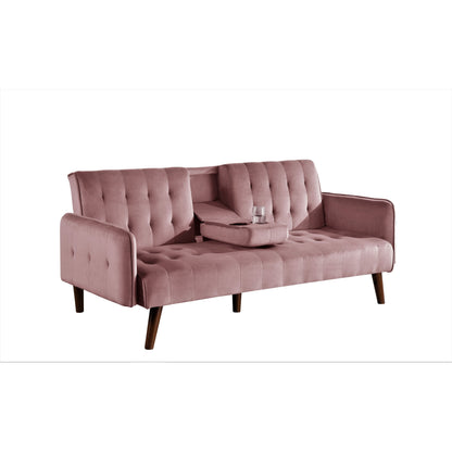 Velvet Upholstered Convertible Folding Futon Sofa Bed Sleeper Couch with 2 Cup Holders for Compact Living Room