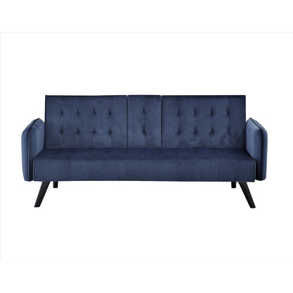 Velvet Upholstered Convertible Folding Futon Sofa Bed Sleeper Couch with 2 Cup Holders for Compact Living Room
