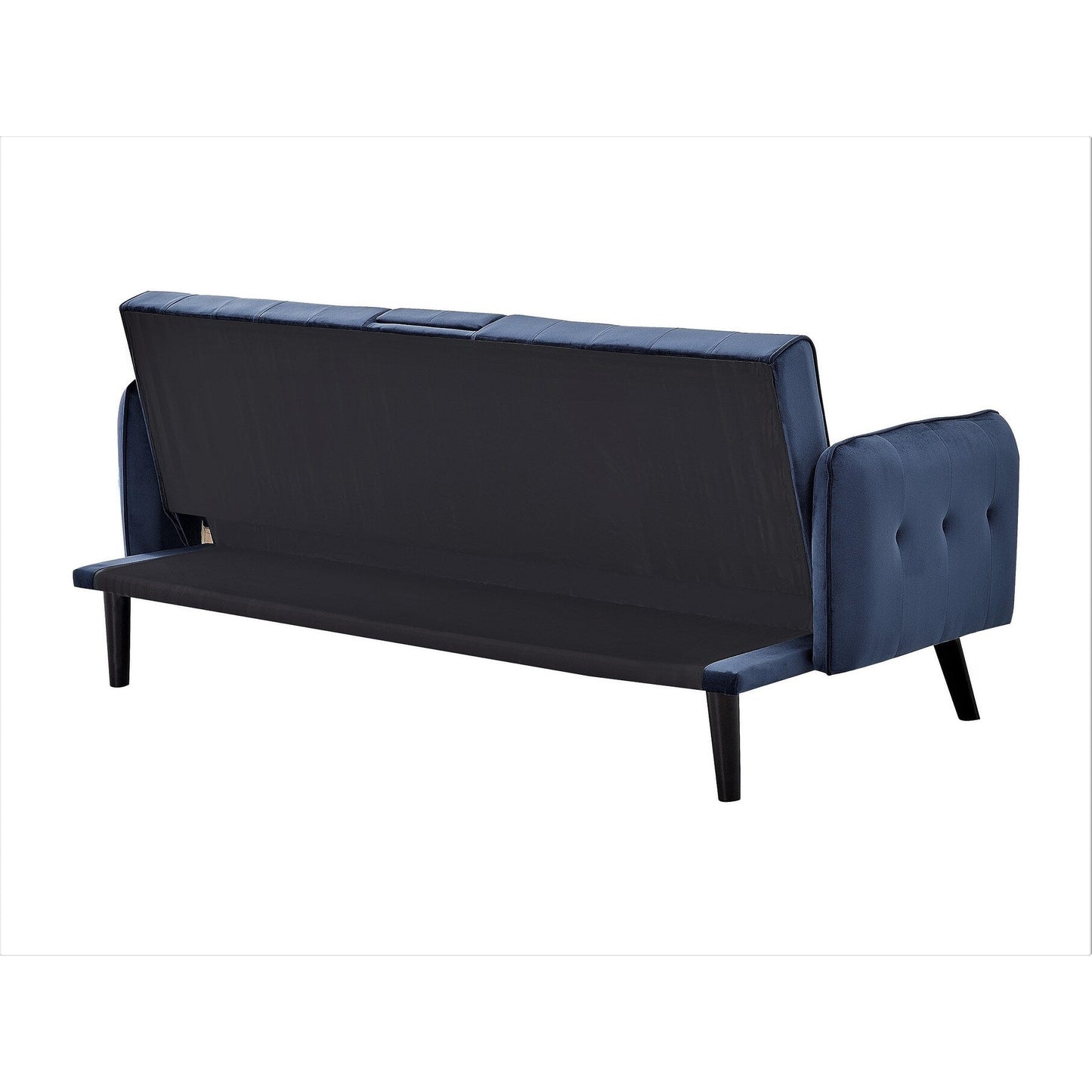 Velvet Upholstered Convertible Folding Futon Sofa Bed Sleeper Couch with 2 Cup Holders for Compact Living Room