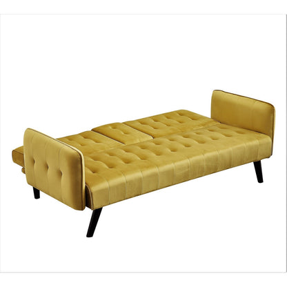 Velvet Upholstered Convertible Folding Futon Sofa Bed Sleeper Couch with 2 Cup Holders for Compact Living Room