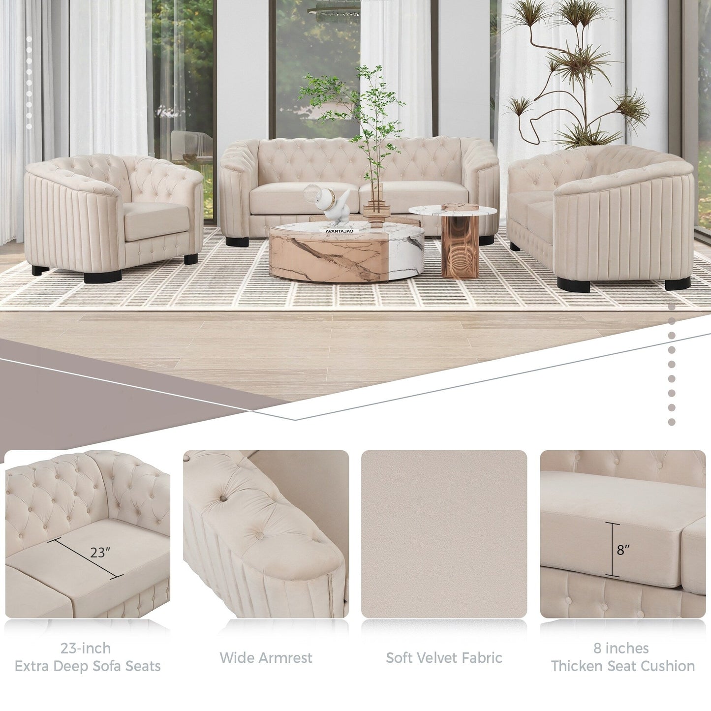 Velvet Upholstered Loveseat Sofa