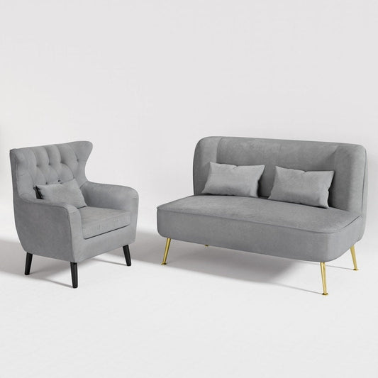 Velvet Upholstered Metal Legs Tuft Thick Cushion Loveseat