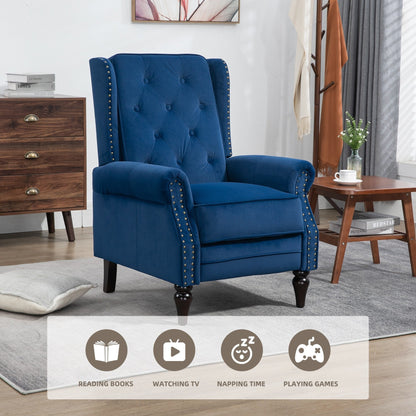 Velvet Upholstered Nailhead Tufted Recliner Chair with Black Legs