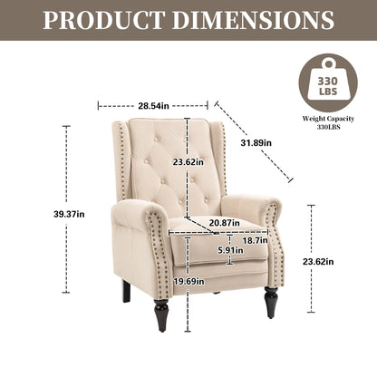 Velvet Upholstered Nailhead Tufted Recliner Chair with Black Legs