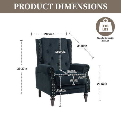 Velvet Upholstered Nailhead Tufted Recliner Chair with Black Legs