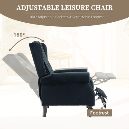 Velvet Upholstered Nailhead Tufted Recliner Chair with Black Legs