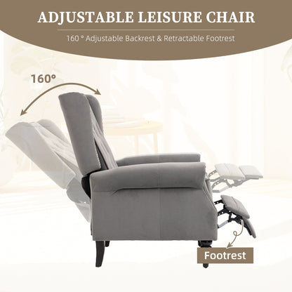 Velvet Upholstered Nailhead Tufted Recliner Chair with Black Legs