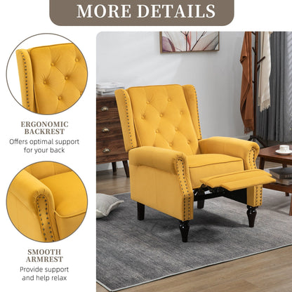 Velvet Upholstered Nailhead Tufted Recliner Chair with Black Legs