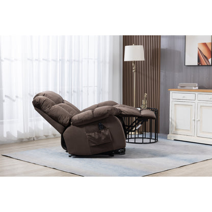 Velvet Upholstered Power Lift Recliner for Elderly with Remote Control and Side Storage Pockets