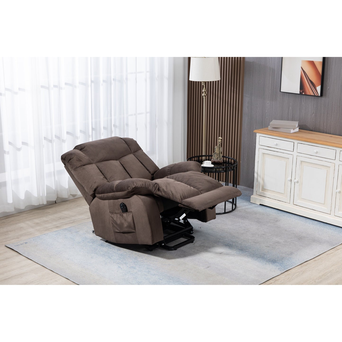 Velvet Upholstered Power Lift Recliner for Elderly with Remote Control and Side Storage Pockets