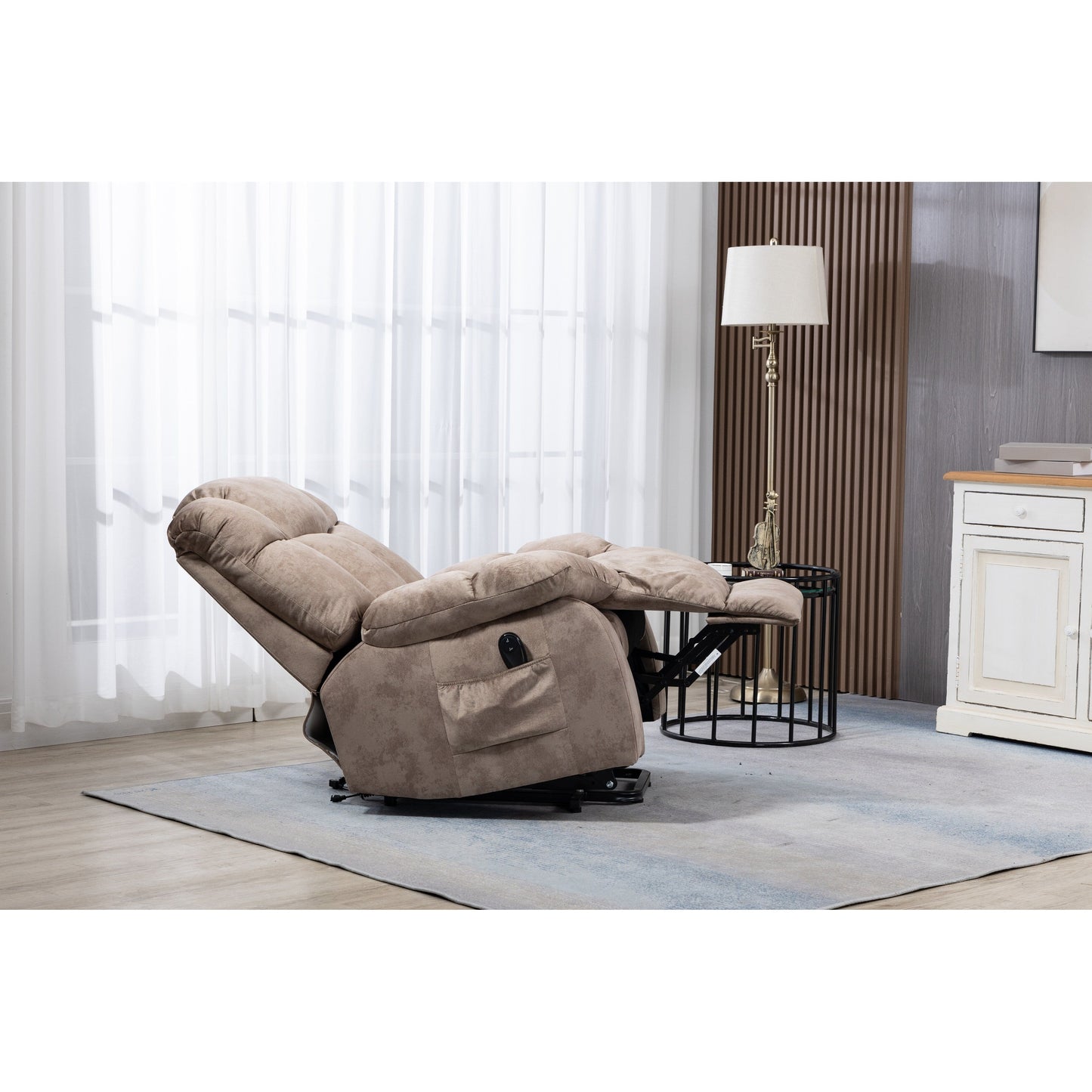 Velvet Upholstered Power Lift Recliner for Elderly with Remote Control and Side Storage Pockets