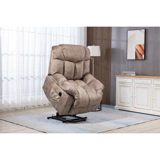 Velvet Upholstered Power Lift Recliner for Elderly with Remote Control and Side Storage Pockets