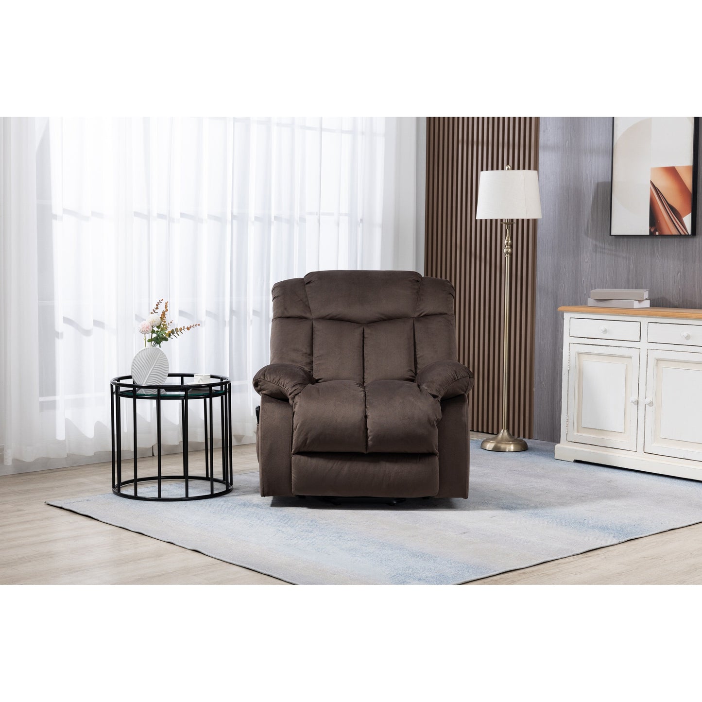 Velvet Upholstered Power Lift Recliner for Elderly with Remote Control and Side Storage Pockets