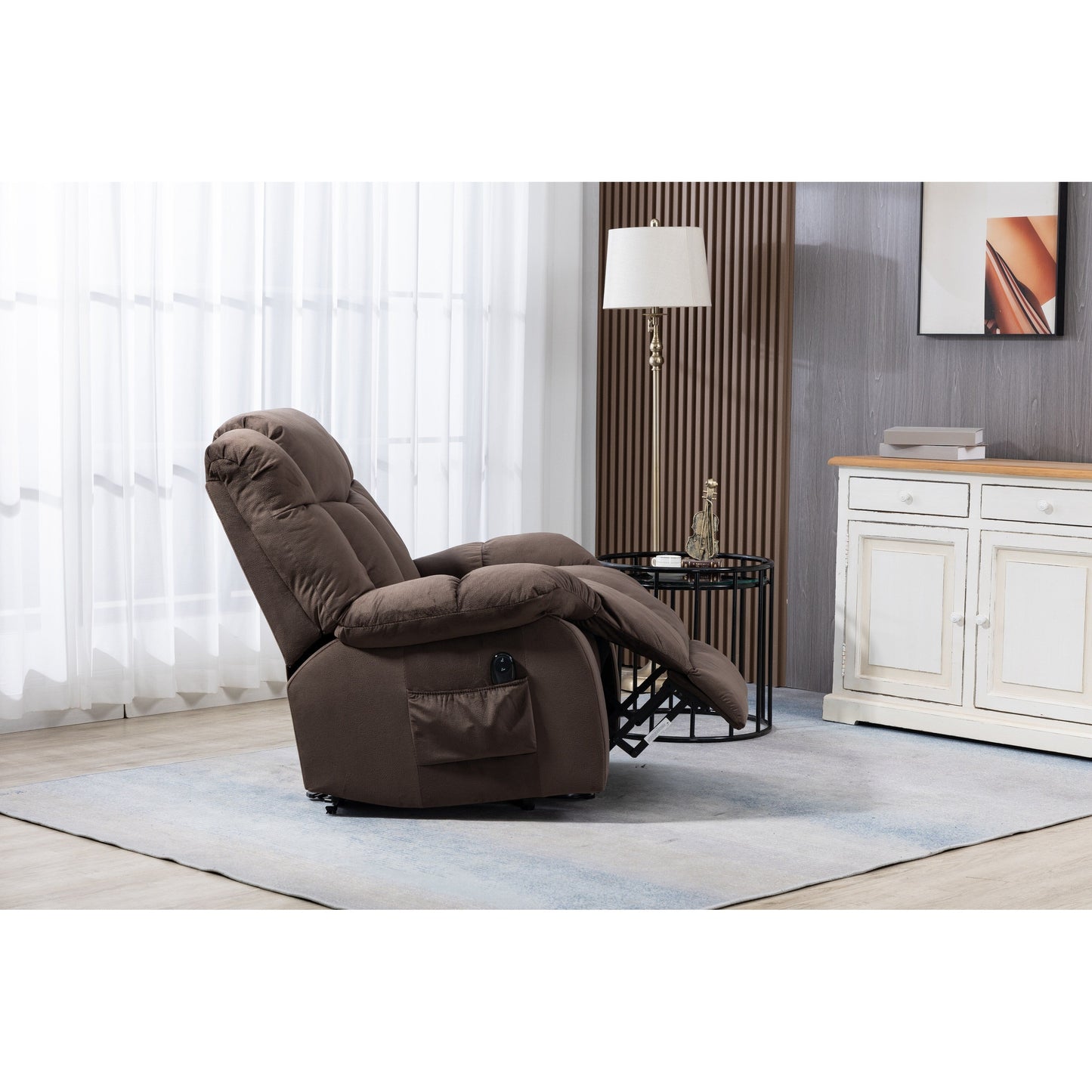 Velvet Upholstered Power Lift Recliner for Elderly with Remote Control and Side Storage Pockets