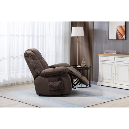 Velvet Upholstered Power Lift Recliner for Elderly with Remote Control and Side Storage Pockets